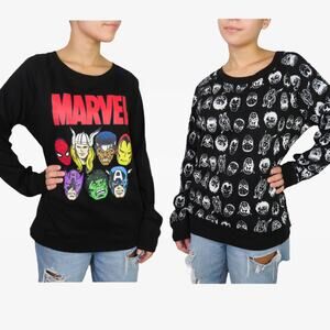 Marvel Super Hero Graphic Crewneck Sweatshirt Reversible Small Spiderman Hulk